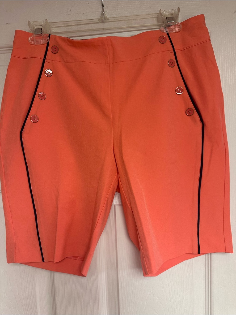 Greg Norman Collection Coral Golf Shorts with Navy Blue Piping